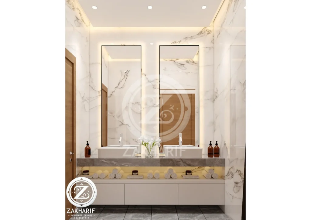 الأحواض والتشطيبات في تصميم حمام