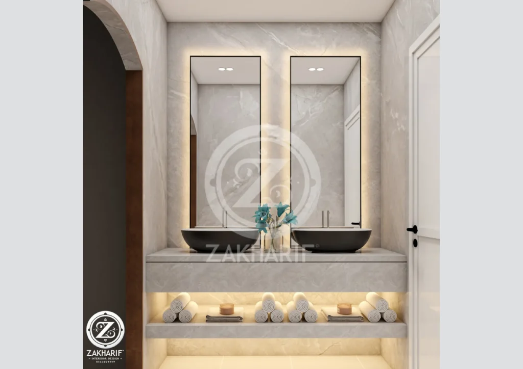 الأحواض والتشطيبات في تصميم حمام