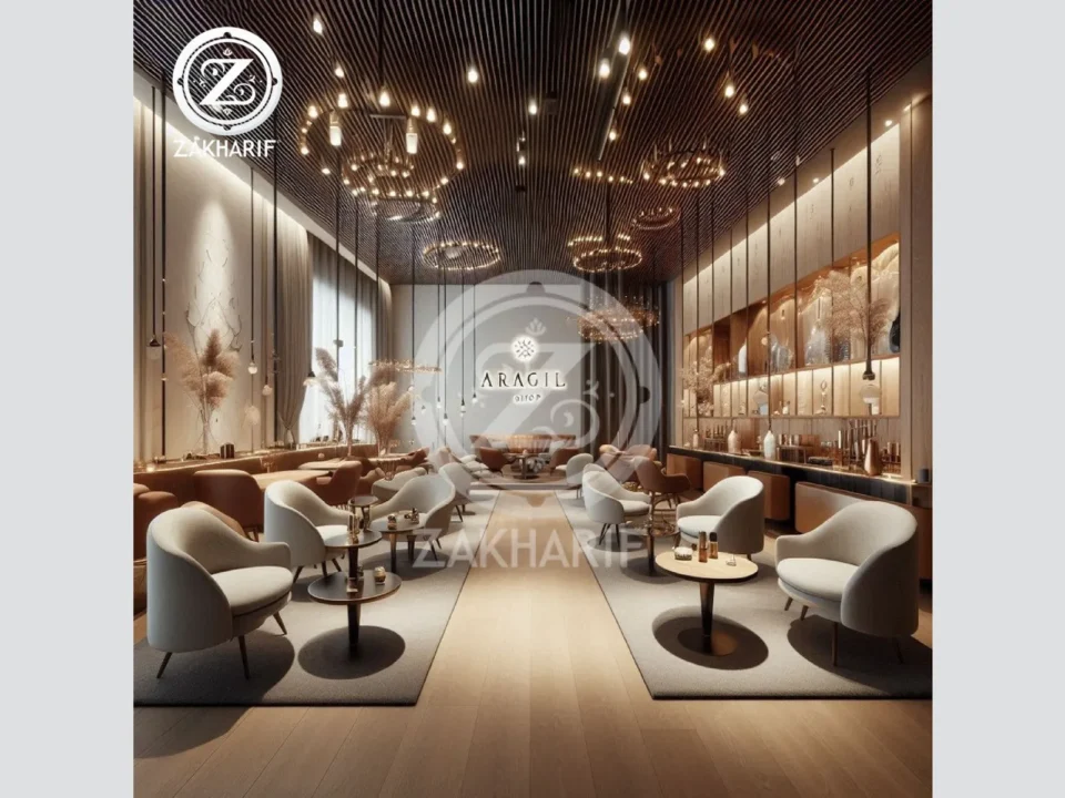 تصميم داخلي لمساحة ضيافة بإضاءة زخرفية