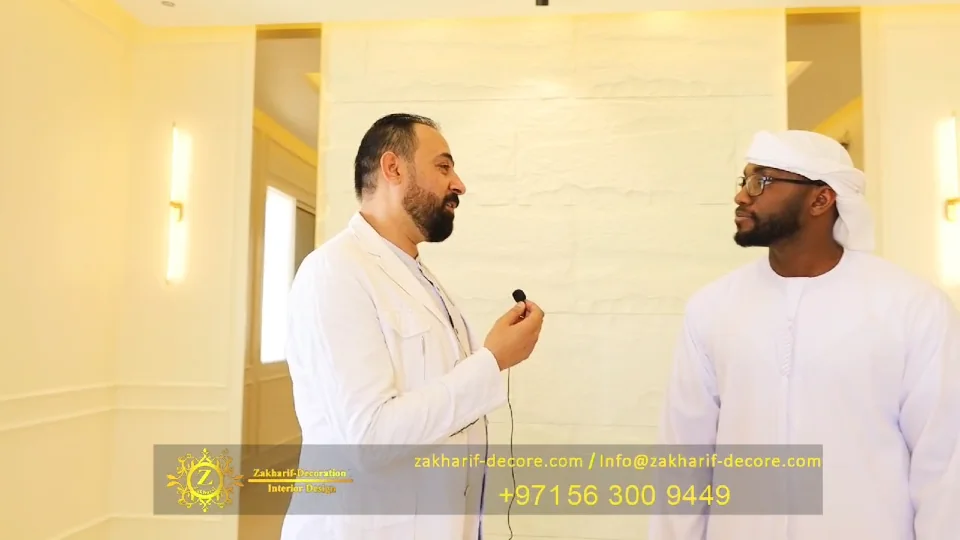 Filmed conversation with a customer in an interior space