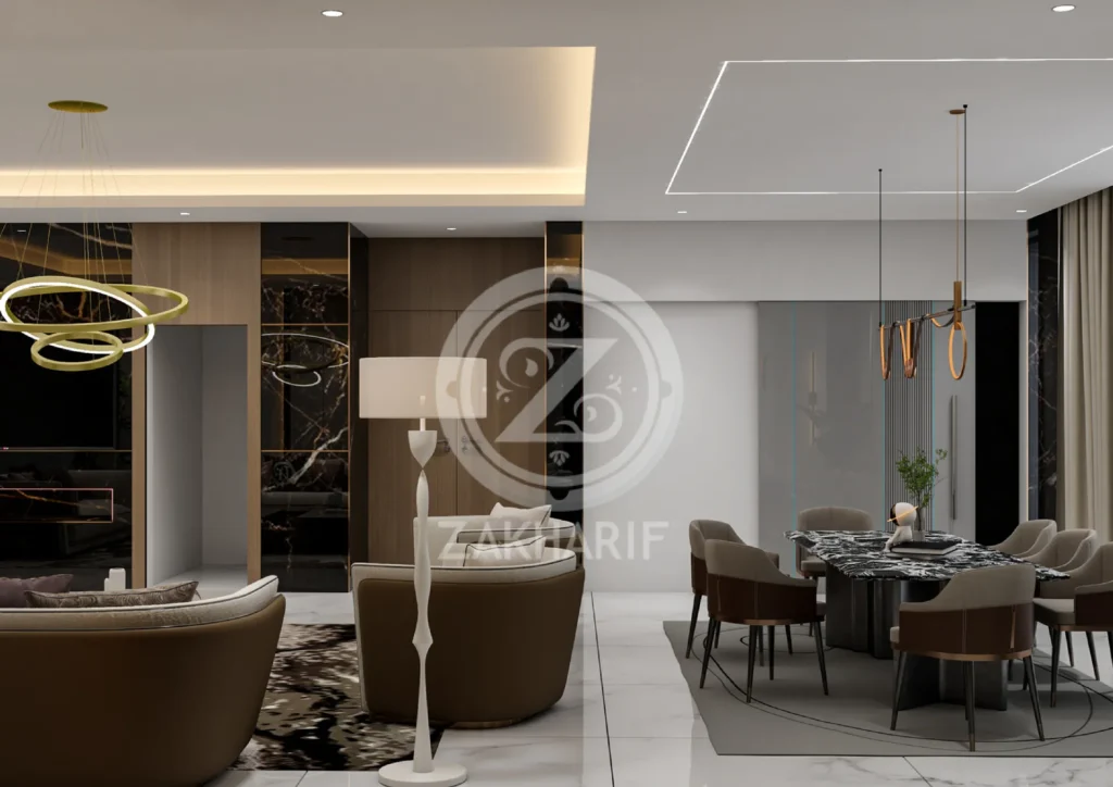 تكوين المساحة والأثاث في تصميم داخلي سكني