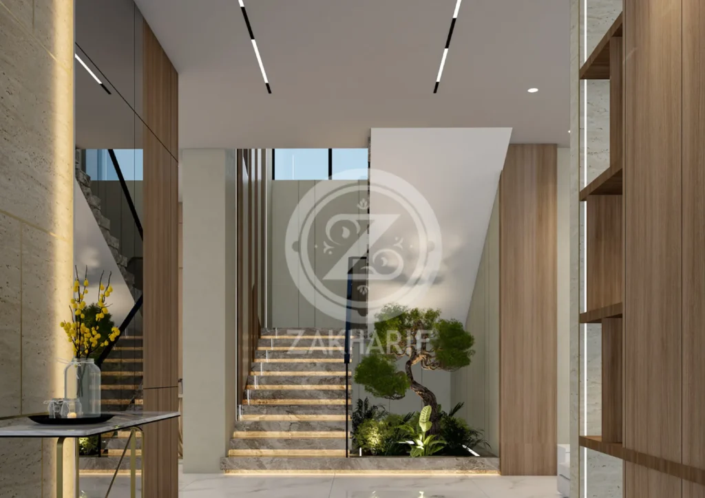 تكوين المساحة والأثاث في تصميم داخلي سكني