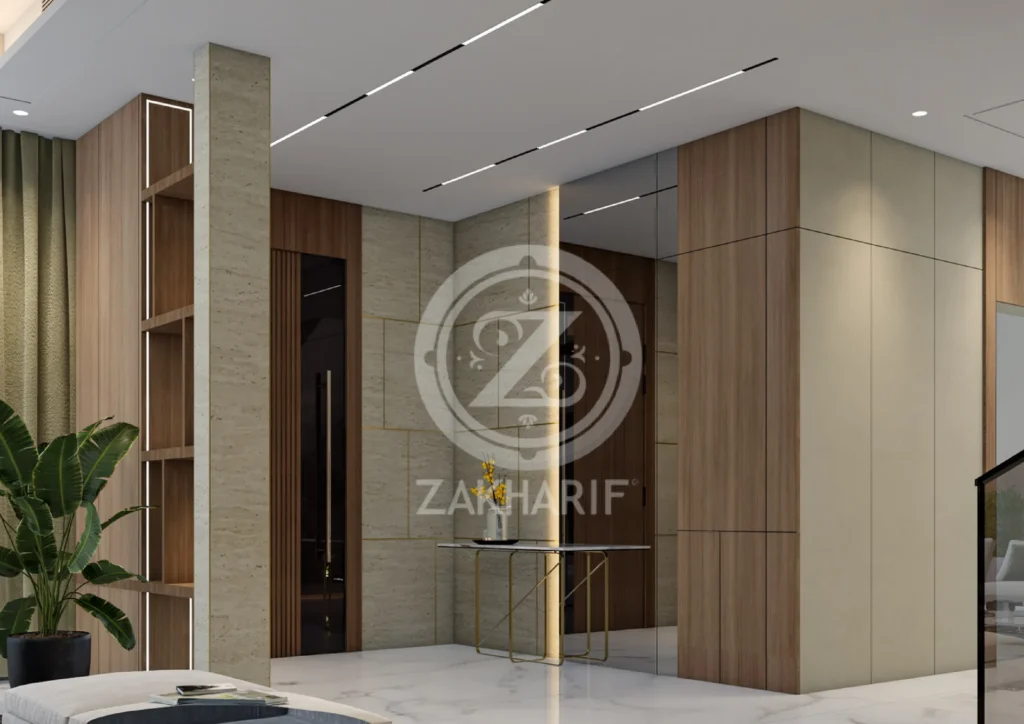 تكوين المساحة والأثاث في تصميم داخلي سكني