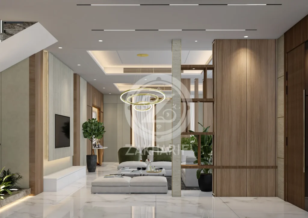 تكوين المساحة والأثاث في تصميم داخلي سكني