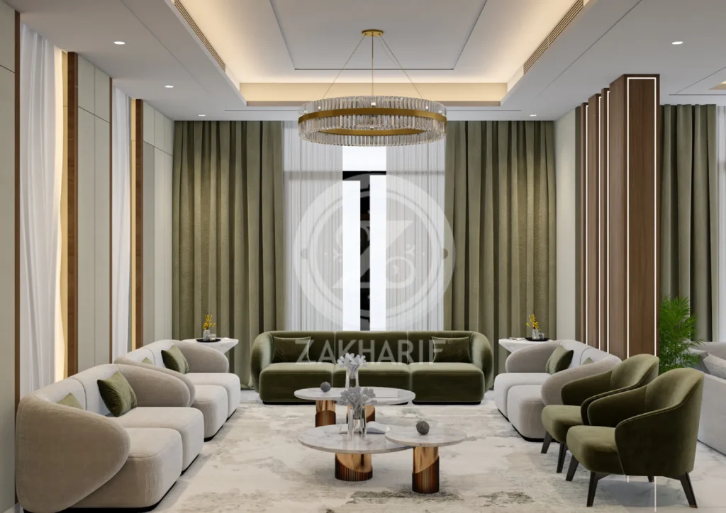 تكوين المساحة والأثاث في تصميم داخلي سكني