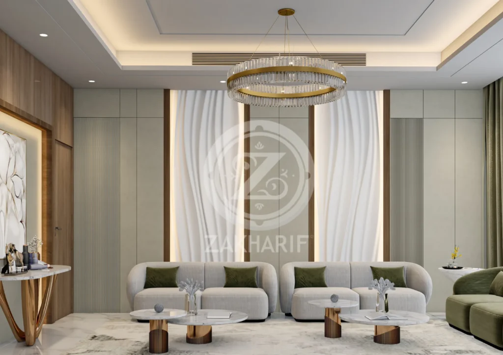 تكوين المساحة والأثاث في تصميم داخلي سكني