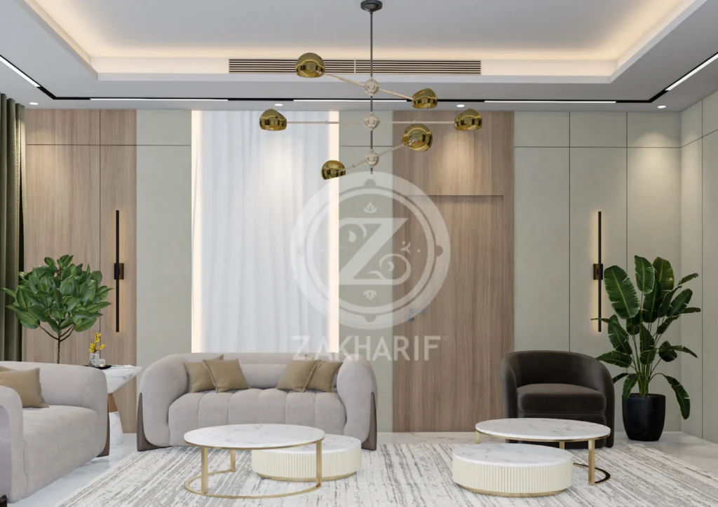 تكوين المساحة والأثاث في تصميم داخلي سكني