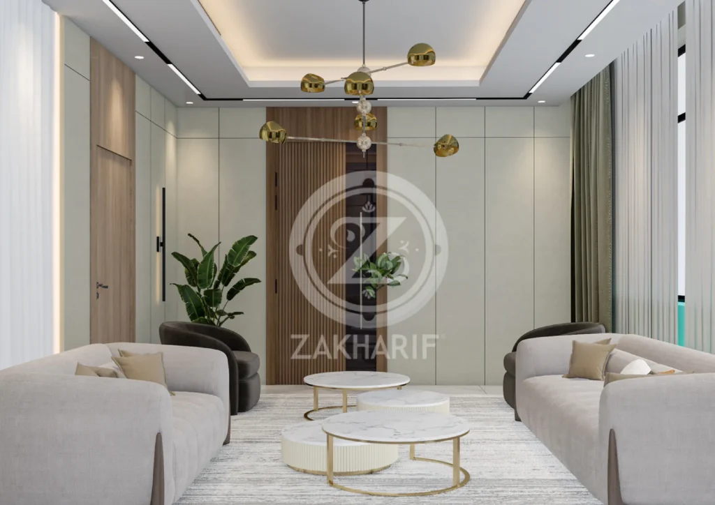 تكوين المساحة والأثاث في تصميم داخلي سكني