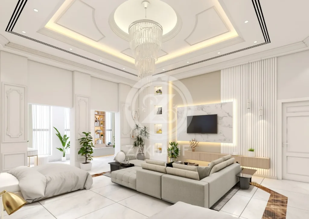 تكوين المساحة والأثاث في تصميم داخلي سكني