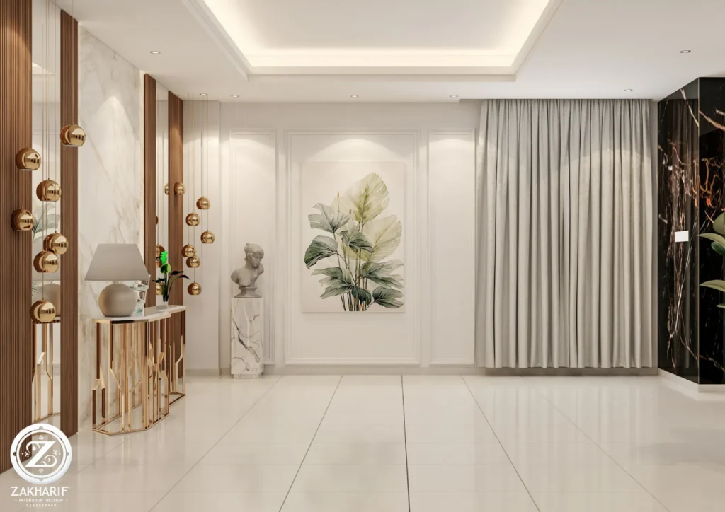 تكوين المساحة والأثاث في تصميم داخلي سكني