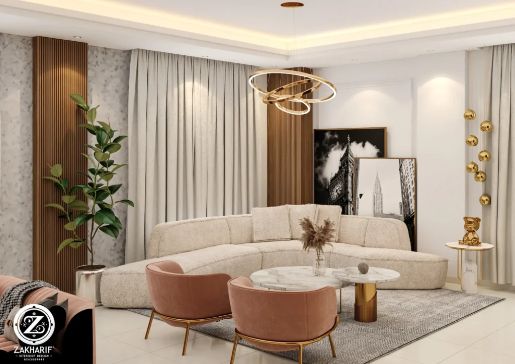 تكوين المساحة والأثاث في تصميم داخلي سكني
