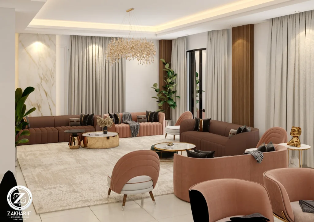 تكوين المساحة والأثاث في تصميم داخلي سكني