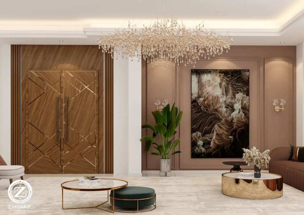 تكوين المساحة والأثاث في تصميم داخلي سكني