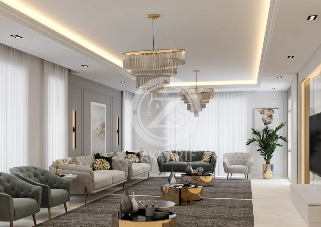 تكوين المساحة والأثاث في تصميم داخلي سكني