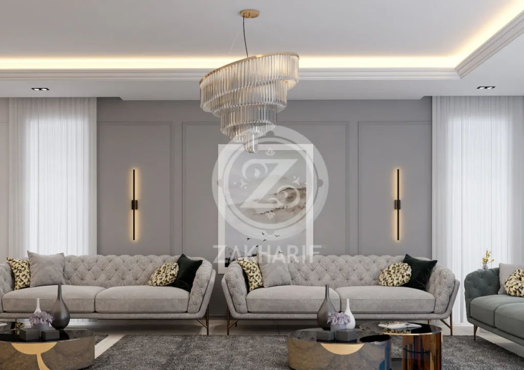 تكوين المساحة والأثاث في تصميم داخلي سكني