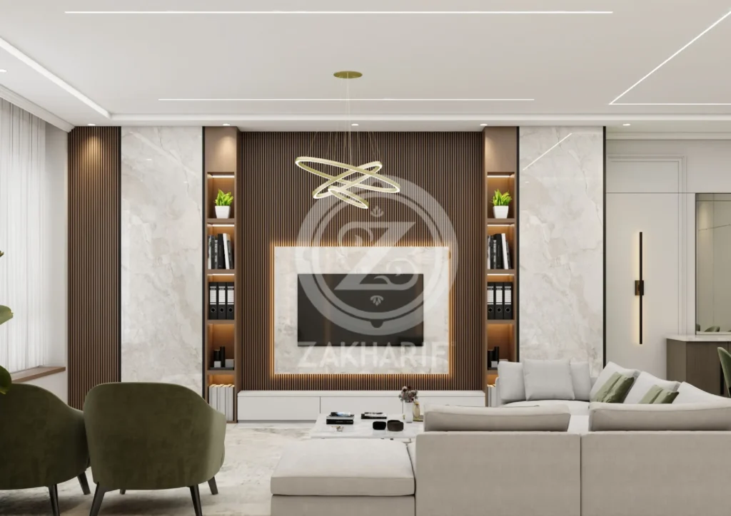 تكوين المساحة والأثاث في تصميم داخلي سكني
