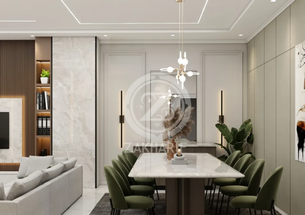 تكوين المساحة والأثاث في تصميم داخلي سكني