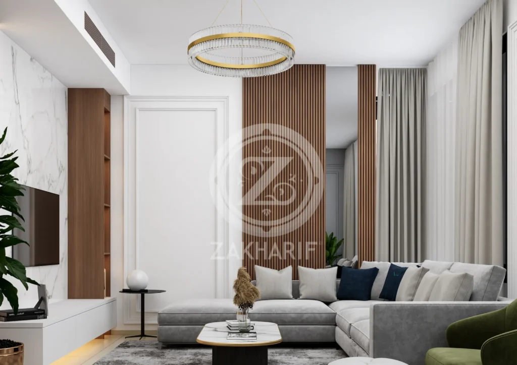 تكوين المساحة والأثاث في تصميم داخلي سكني
