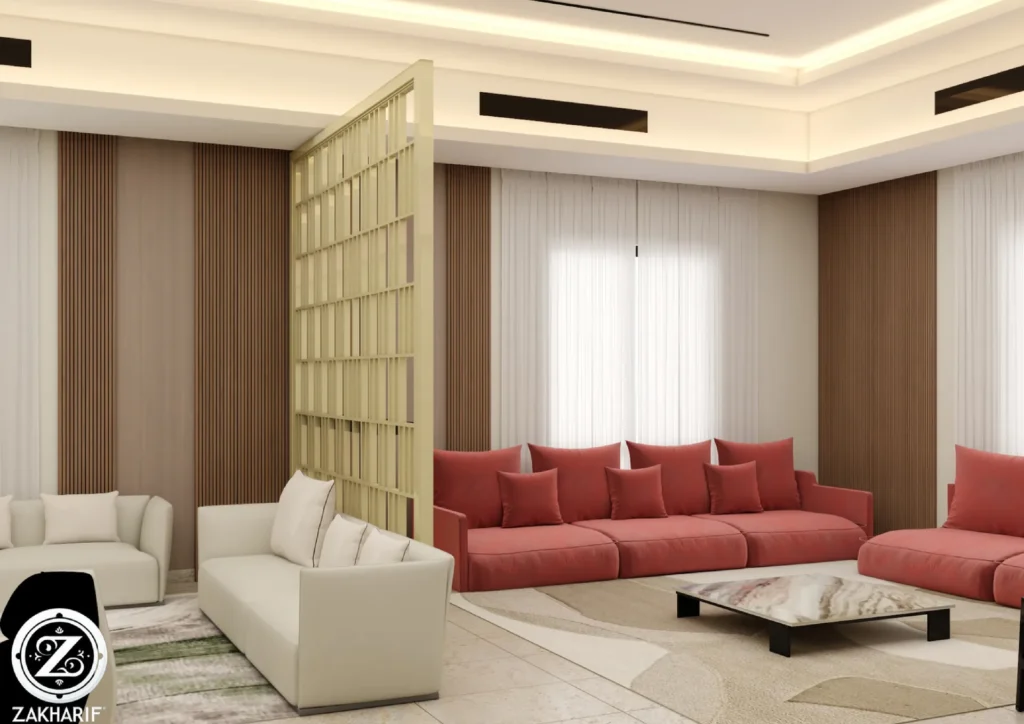 تكوين المساحة والأثاث في تصميم داخلي سكني
