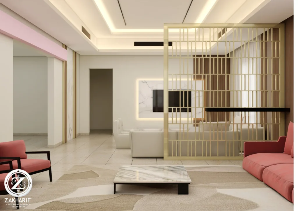 تكوين المساحة والأثاث في تصميم داخلي سكني