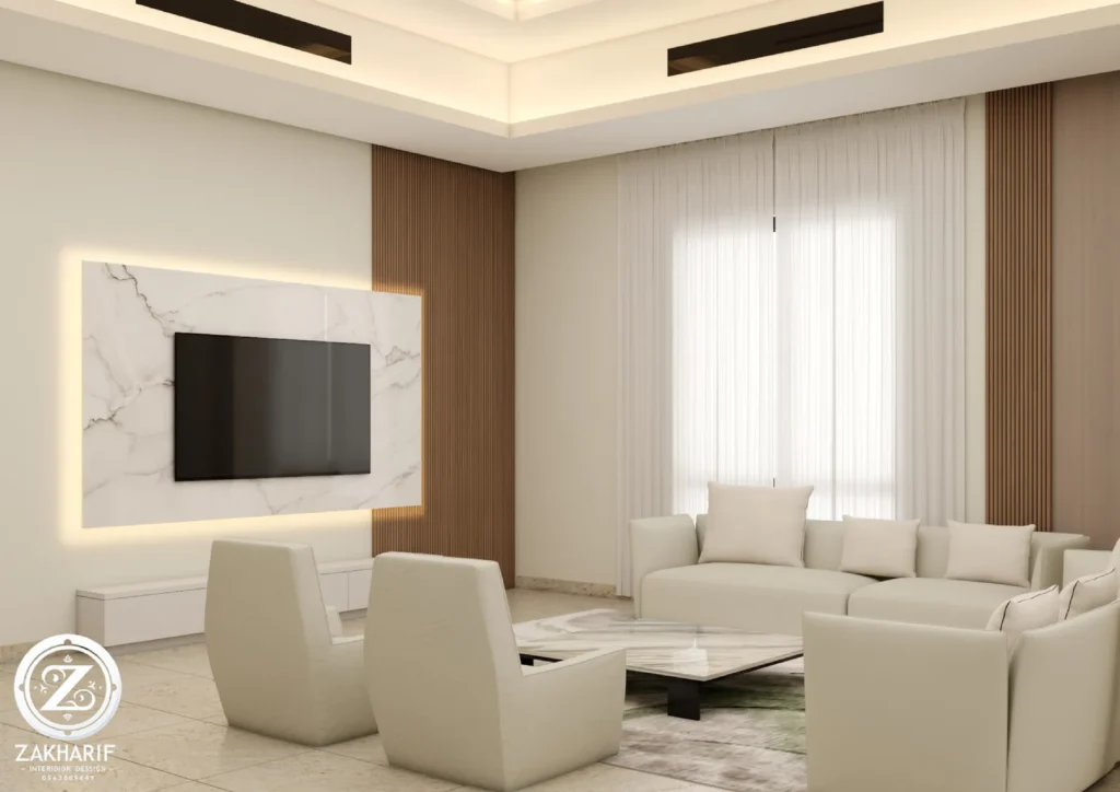 تكوين المساحة والأثاث في تصميم داخلي سكني
