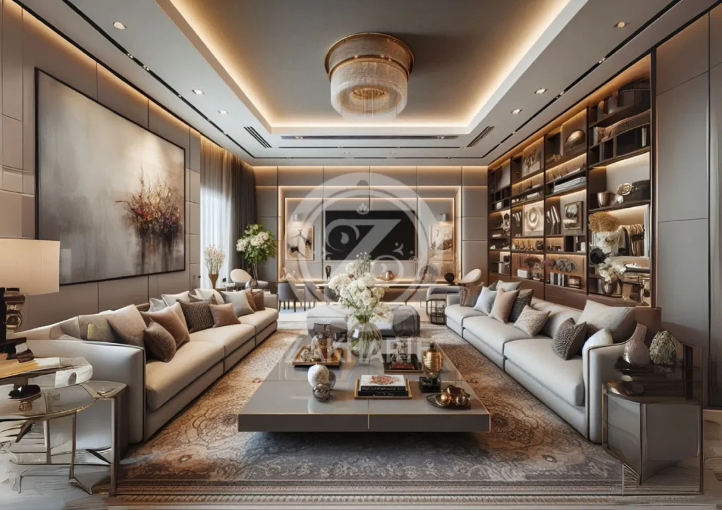 تكوين المساحة والأثاث في تصميم داخلي سكني