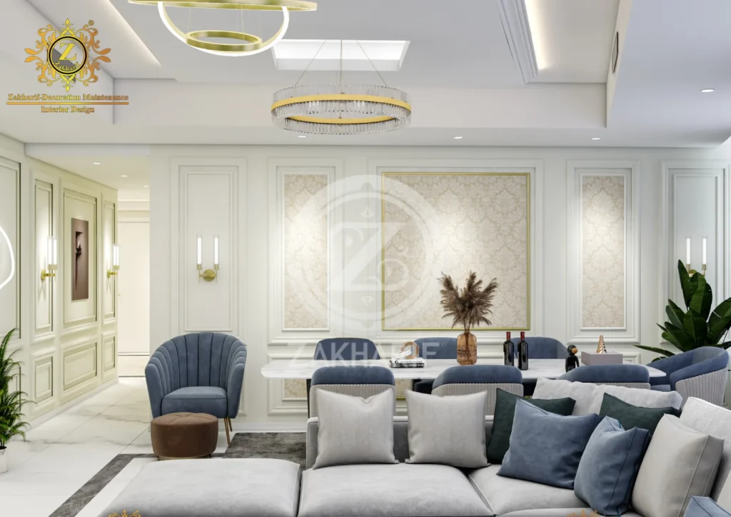تكوين المساحة والأثاث في تصميم داخلي سكني
