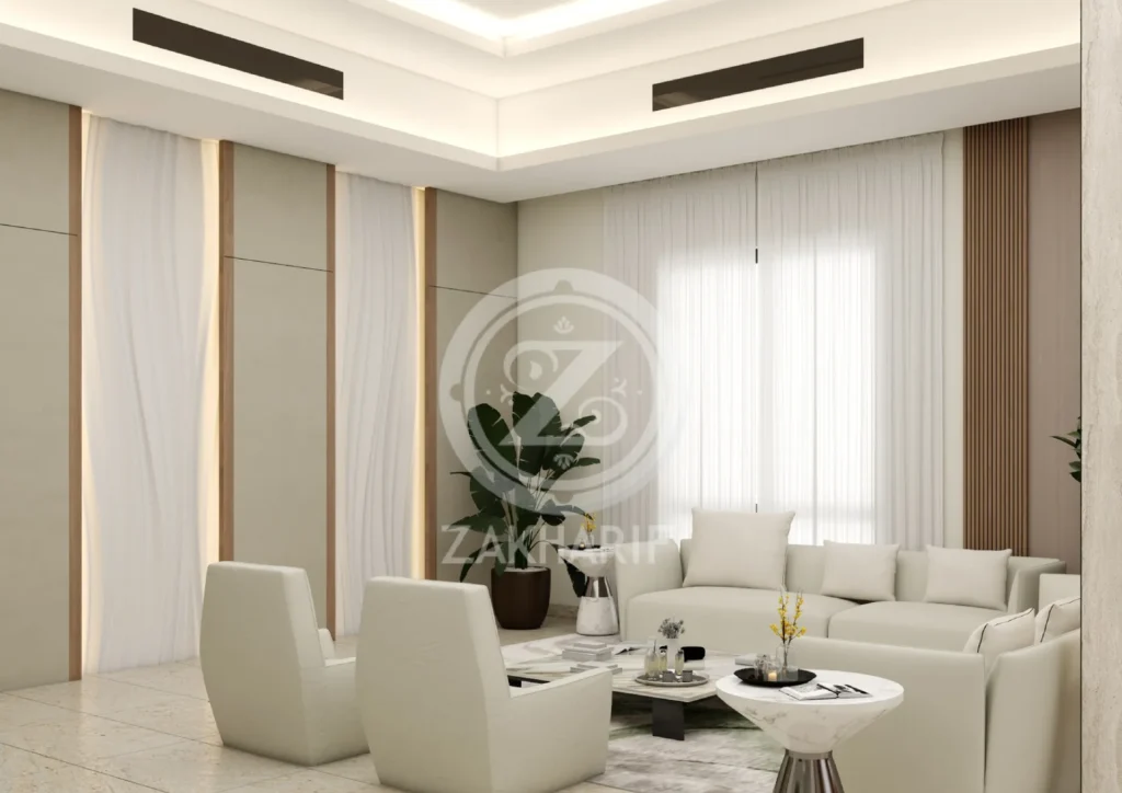 تكوين المساحة والأثاث في تصميم داخلي سكني