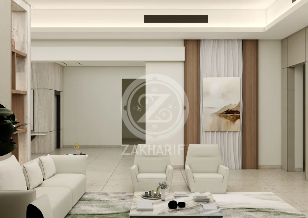 تكوين المساحة والأثاث في تصميم داخلي سكني