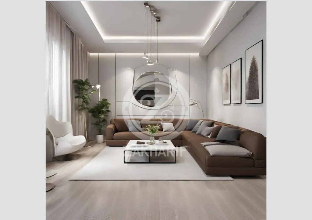 تكوين المساحة والأثاث في تصميم داخلي سكني