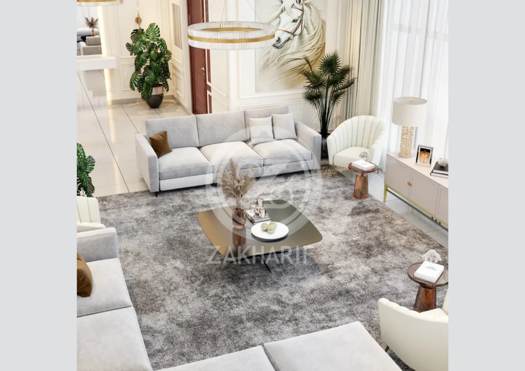 تكوين المساحة والأثاث في تصميم داخلي سكني